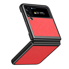 Funda Bumper Lujo Cuero y Plastico Mate Carcasa L02 para Samsung Galaxy Z Flip4 5G Rojo