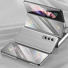 Funda Bumper Lujo Cuero y Plastico Mate Carcasa L02 para Samsung Galaxy Z Fold3 5G Plata