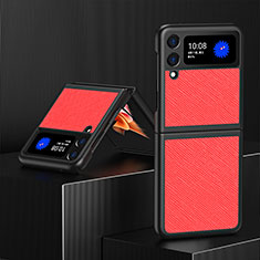 Funda Bumper Lujo Cuero y Plastico Mate Carcasa L03 para Samsung Galaxy Z Flip3 5G Rojo