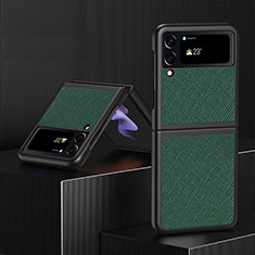 Funda Bumper Lujo Cuero y Plastico Mate Carcasa L03 para Samsung Galaxy Z Flip4 5G Verde