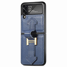 Funda Bumper Lujo Cuero y Plastico Mate Carcasa L05 para Samsung Galaxy Z Flip3 5G Azul