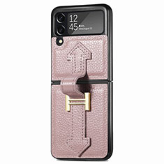 Funda Bumper Lujo Cuero y Plastico Mate Carcasa L05 para Samsung Galaxy Z Flip3 5G Oro Rosa