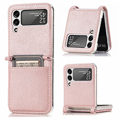 Funda Bumper Lujo Cuero y Plastico Mate Carcasa L05 para Samsung Galaxy Z Flip4 5G Oro Rosa