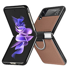 Funda Bumper Lujo Cuero y Plastico Mate Carcasa L06 para Samsung Galaxy Z Flip3 5G Marron