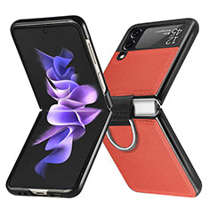 Funda Bumper Lujo Cuero y Plastico Mate Carcasa L06 para Samsung Galaxy Z Flip3 5G Naranja