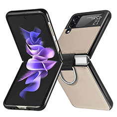 Funda Bumper Lujo Cuero y Plastico Mate Carcasa L06 para Samsung Galaxy Z Flip3 5G Oro