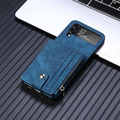 Funda Bumper Lujo Cuero y Plastico Mate Carcasa L06 para Samsung Galaxy Z Flip4 5G Azul