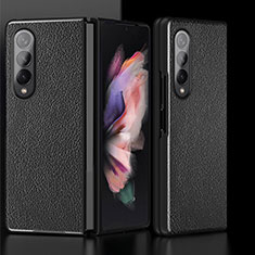 Funda Bumper Lujo Cuero y Plastico Mate Carcasa L07 para Samsung Galaxy Z Fold3 5G Negro