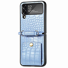 Funda Bumper Lujo Cuero y Plastico Mate Carcasa L08 para Samsung Galaxy Z Flip4 5G Azul