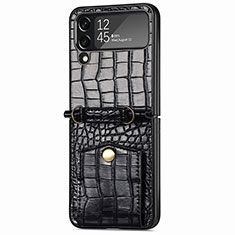 Funda Bumper Lujo Cuero y Plastico Mate Carcasa L08 para Samsung Galaxy Z Flip4 5G Negro