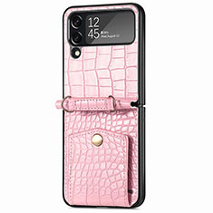 Funda Bumper Lujo Cuero y Plastico Mate Carcasa L08 para Samsung Galaxy Z Flip4 5G Oro Rosa