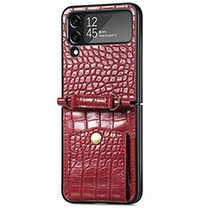 Funda Bumper Lujo Cuero y Plastico Mate Carcasa L08 para Samsung Galaxy Z Flip4 5G Rojo