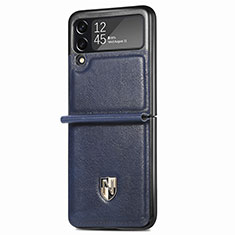Funda Bumper Lujo Cuero y Plastico Mate Carcasa L09 para Samsung Galaxy Z Flip3 5G Azul