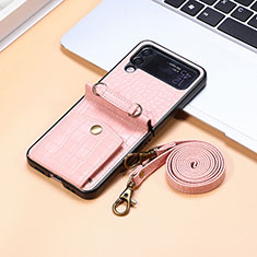 Funda Bumper Lujo Cuero y Plastico Mate Carcasa L09 para Samsung Galaxy Z Flip4 5G Oro Rosa