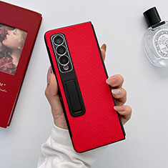 Funda Bumper Lujo Cuero y Plastico Mate Carcasa L09 para Samsung Galaxy Z Fold4 5G Rojo