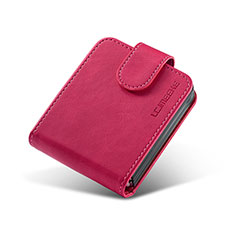 Funda Bumper Lujo Cuero y Plastico Mate Carcasa LC1 para Samsung Galaxy Z Flip3 5G Rosa Roja