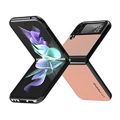 Funda Bumper Lujo Cuero y Plastico Mate Carcasa LC1 para Samsung Galaxy Z Flip4 5G Oro Rosa