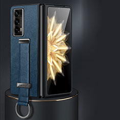 Funda Bumper Lujo Cuero y Plastico Mate Carcasa LD1 para Huawei Honor Magic V2 5G Azul