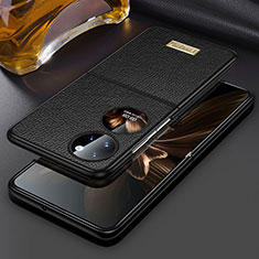 Funda Bumper Lujo Cuero y Plastico Mate Carcasa LD1 para Huawei P50 Pocket Negro