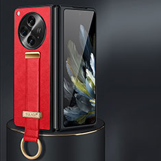 Funda Bumper Lujo Cuero y Plastico Mate Carcasa LD1 para OnePlus Open 5G Rojo