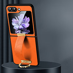 Funda Bumper Lujo Cuero y Plastico Mate Carcasa LD1 para Samsung Galaxy Z Flip5 5G Naranja