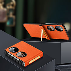 Funda Bumper Lujo Cuero y Plastico Mate Carcasa LD2 para Huawei P50 Pocket Naranja