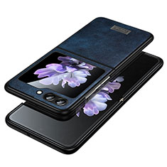 Funda Bumper Lujo Cuero y Plastico Mate Carcasa LD2 para Samsung Galaxy Z Flip5 5G Azul