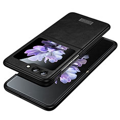 Funda Bumper Lujo Cuero y Plastico Mate Carcasa LD2 para Samsung Galaxy Z Flip5 5G Negro
