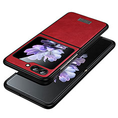 Funda Bumper Lujo Cuero y Plastico Mate Carcasa LD2 para Samsung Galaxy Z Flip5 5G Rojo