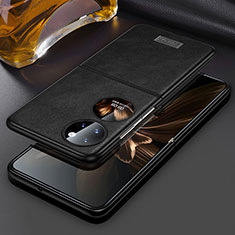 Funda Bumper Lujo Cuero y Plastico Mate Carcasa LD3 para Huawei P50 Pocket Negro