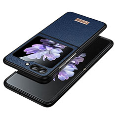 Funda Bumper Lujo Cuero y Plastico Mate Carcasa LD3 para Samsung Galaxy Z Flip5 5G Azul