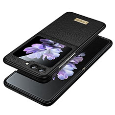 Funda Bumper Lujo Cuero y Plastico Mate Carcasa LD3 para Samsung Galaxy Z Flip5 5G Negro