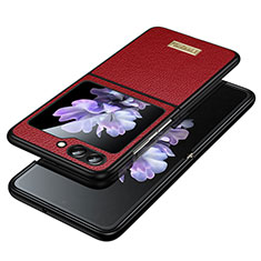 Funda Bumper Lujo Cuero y Plastico Mate Carcasa LD3 para Samsung Galaxy Z Flip5 5G Rojo