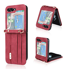 Funda Bumper Lujo Cuero y Plastico Mate Carcasa LZ2 para Samsung Galaxy Z Flip5 5G Rojo