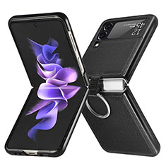 Funda Bumper Lujo Cuero y Plastico Mate Carcasa para Samsung Galaxy Z Flip3 5G Negro