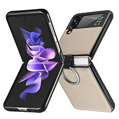 Funda Bumper Lujo Cuero y Plastico Mate Carcasa para Samsung Galaxy Z Flip3 5G Oro