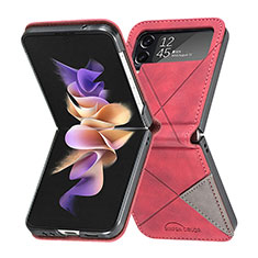 Funda Bumper Lujo Cuero y Plastico Mate Carcasa para Samsung Galaxy Z Flip4 5G Rojo