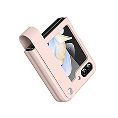 Funda Bumper Lujo Cuero y Plastico Mate Carcasa QH1 para Samsung Galaxy Z Flip5 5G Oro Rosa
