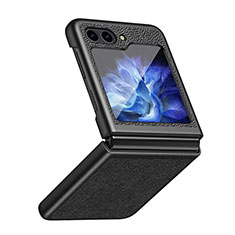 Funda Bumper Lujo Cuero y Plastico Mate Carcasa QH2 para Samsung Galaxy Z Flip5 5G Negro