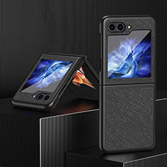 Funda Bumper Lujo Cuero y Plastico Mate Carcasa QH3 para Samsung Galaxy Z Flip5 5G Negro