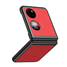 Funda Bumper Lujo Cuero y Plastico Mate Carcasa QH4 para Huawei P50 Pocket Rojo