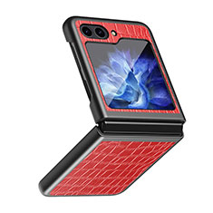 Funda Bumper Lujo Cuero y Plastico Mate Carcasa QH4 para Samsung Galaxy Z Flip5 5G Rojo