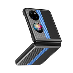 Funda Bumper Lujo Cuero y Plastico Mate Carcasa QH6 para Huawei P50 Pocket Azul Cielo