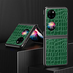 Funda Bumper Lujo Cuero y Plastico Mate Carcasa QH7 para Huawei P50 Pocket Verde