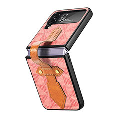 Funda Bumper Lujo Cuero y Plastico Mate Carcasa R01 para Samsung Galaxy Z Flip4 5G Oro Rosa