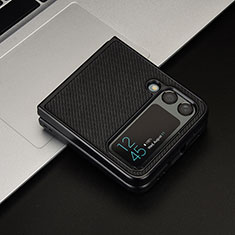 Funda Bumper Lujo Cuero y Plastico Mate Carcasa R02 para Samsung Galaxy Z Flip3 5G Negro