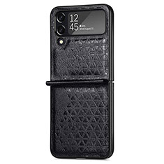 Funda Bumper Lujo Cuero y Plastico Mate Carcasa R02 para Samsung Galaxy Z Flip4 5G Negro