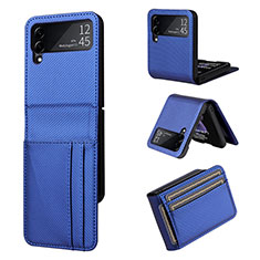 Funda Bumper Lujo Cuero y Plastico Mate Carcasa R03 para Samsung Galaxy Z Flip3 5G Azul