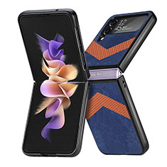 Funda Bumper Lujo Cuero y Plastico Mate Carcasa R03 para Samsung Galaxy Z Flip4 5G Azul