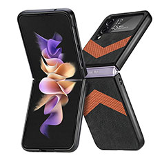 Funda Bumper Lujo Cuero y Plastico Mate Carcasa R03 para Samsung Galaxy Z Flip4 5G Negro